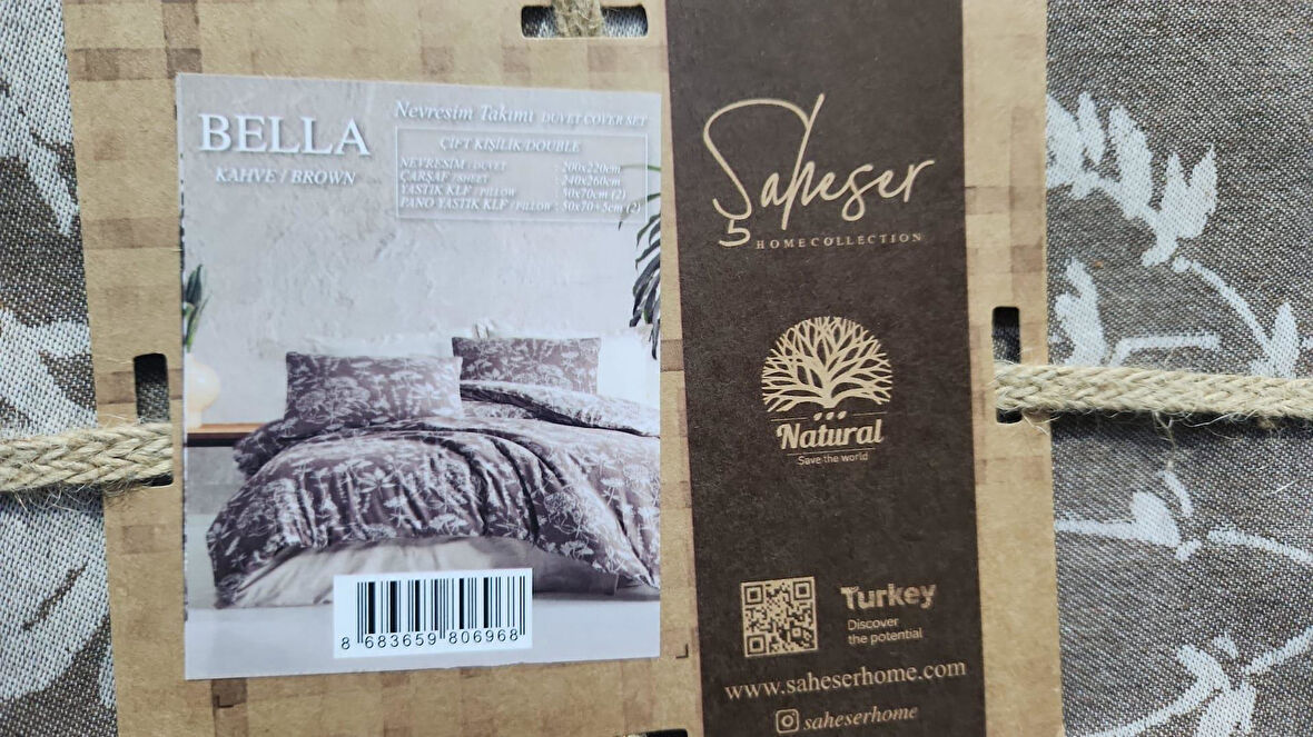 ŞAHESER ÇİFTKİŞİLİK NEVRESİM TAKIMI BELLA KAHVE