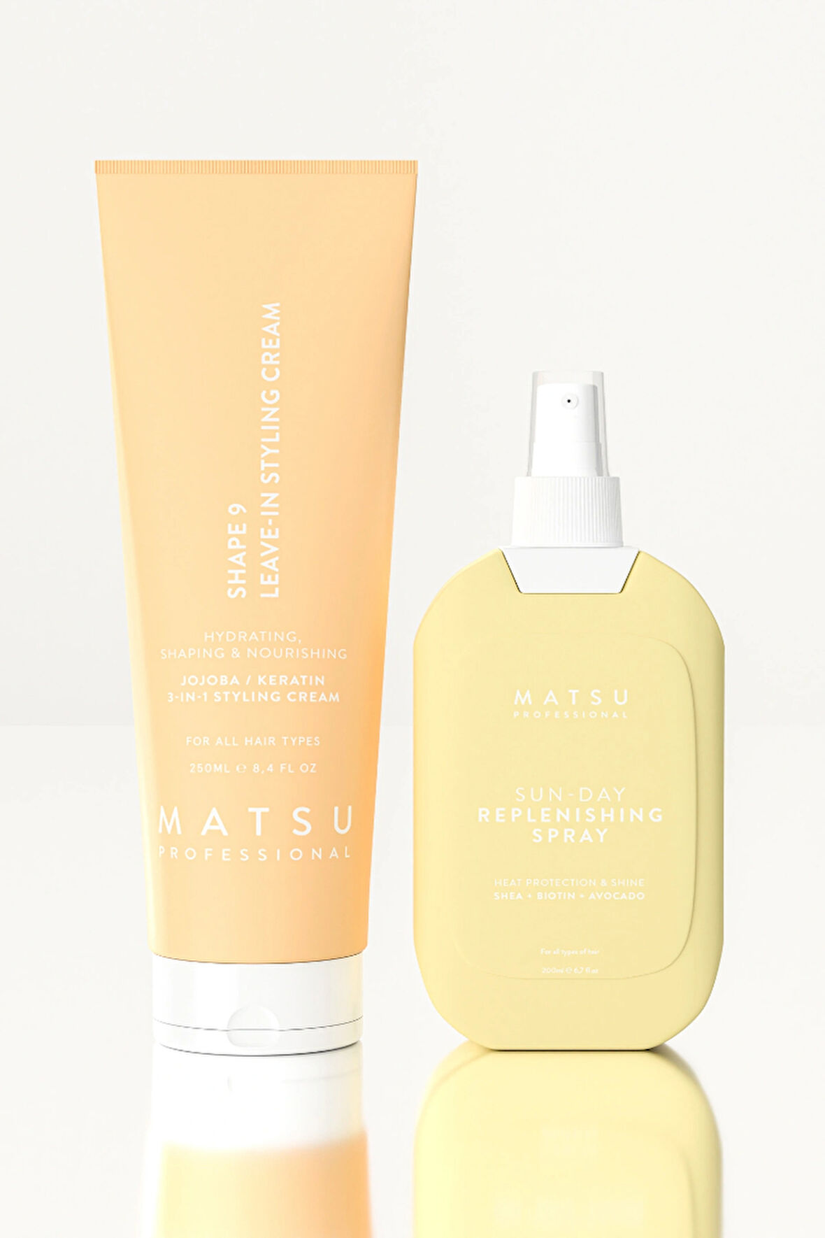 Matsu Sun Day Isıya Karşı Koruyucu Saç Bakım Spreyi ve Shape 9 Durulanmayan Şekillendirici Saç Bakım Kremi 2'li Set