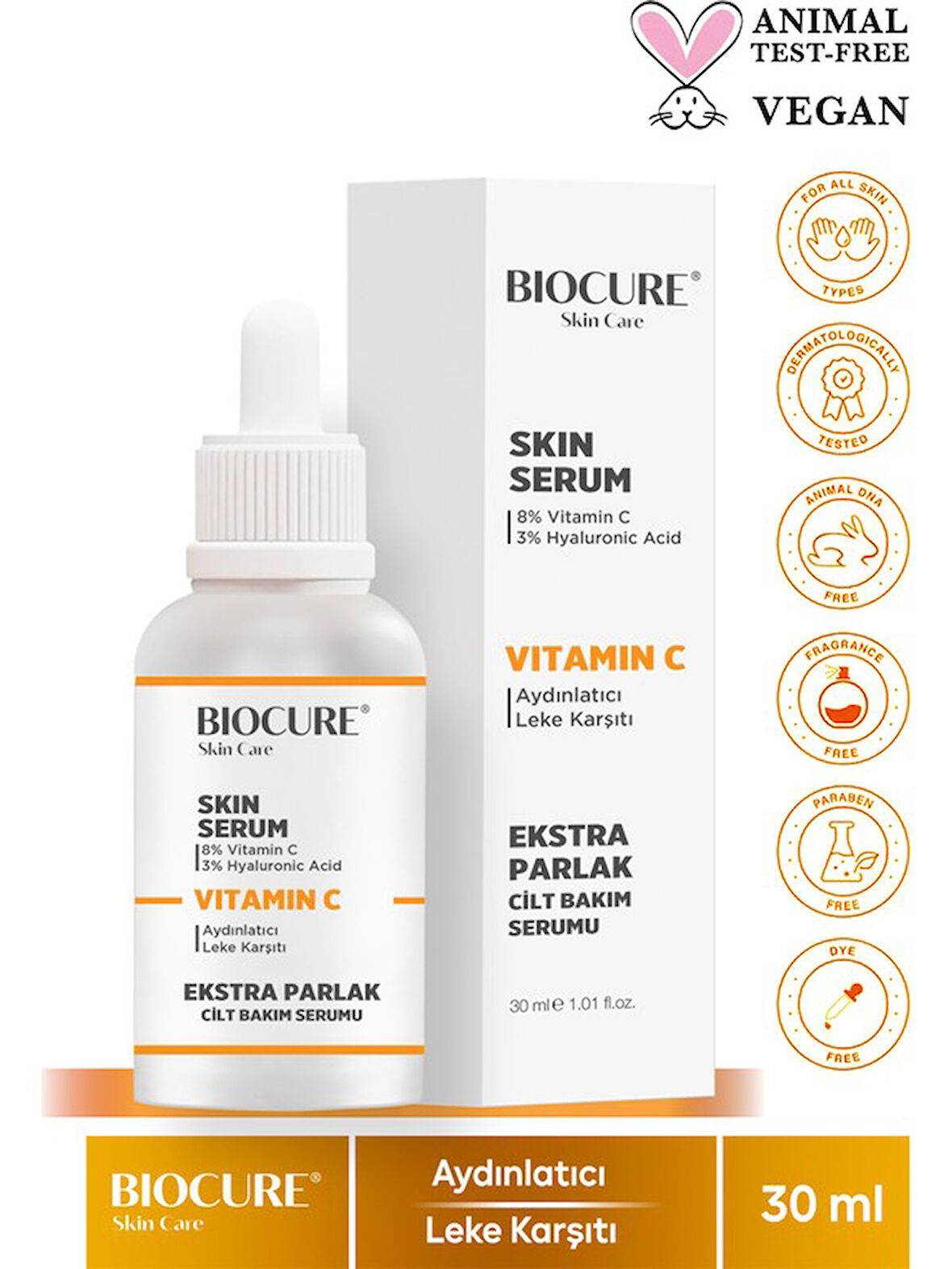 Biocure C Vitamini & Hyaluronik Asit Extra Parlak Aydınlatıcı Ve Leke Karşıtı Yüz Serumu 30 Ml