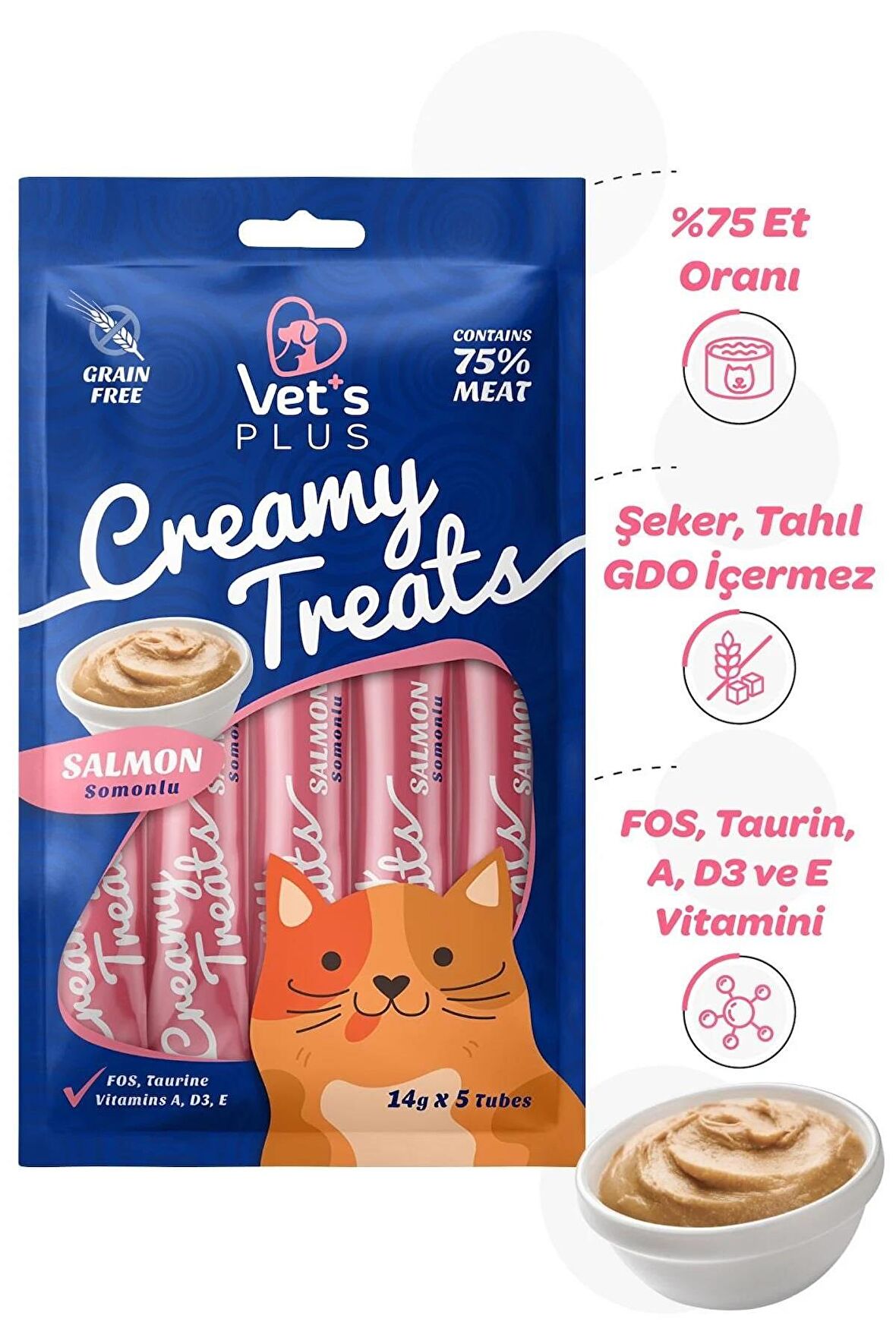 Vet's Plus Somonlu Krema Kedi Ödülü 5x14gr