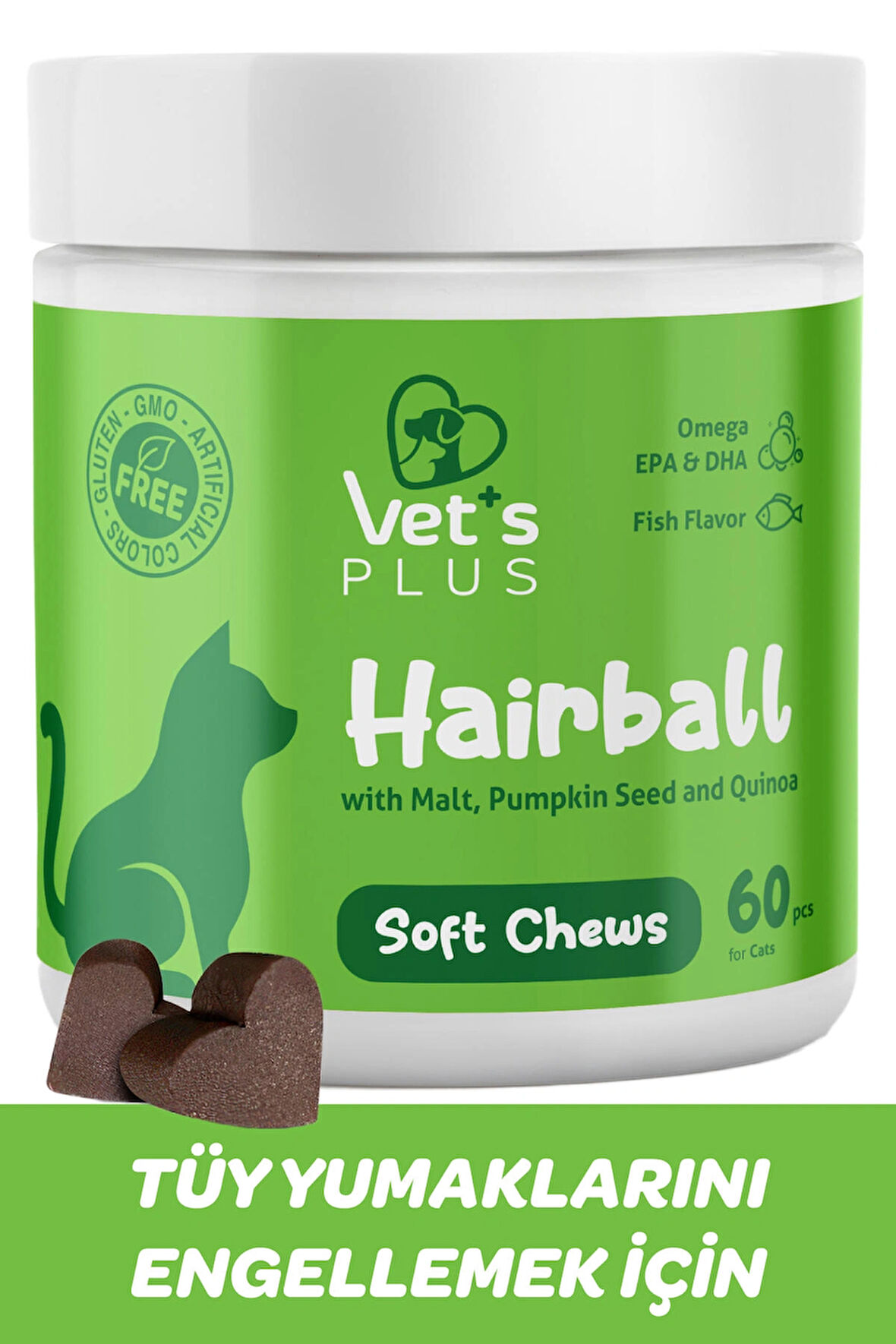 Vet's Plus Hairball Çiğnenebilir Tablet 60'lı (Malt ve Kionalı Tüy Yumağı Önleyici)