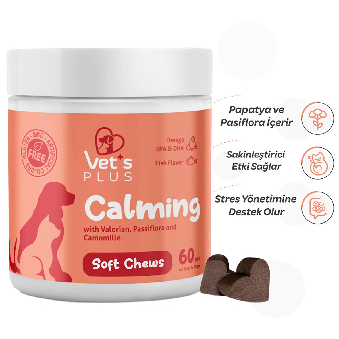 Vet's Plus Calming Kedi ve Köpekler için Sakinleştirici 60'lı Çiğnenebilir Tablet