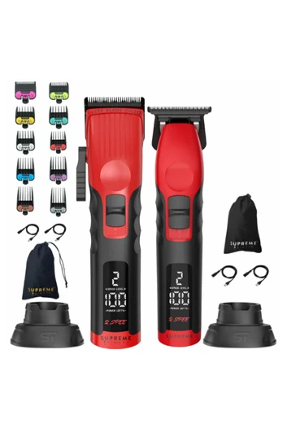 Supreme Trimmer Kırmızı 2Spee Trimmer & Clipper Tıraş Makinesi – LCD Göstergeli, Ultra Sessiz