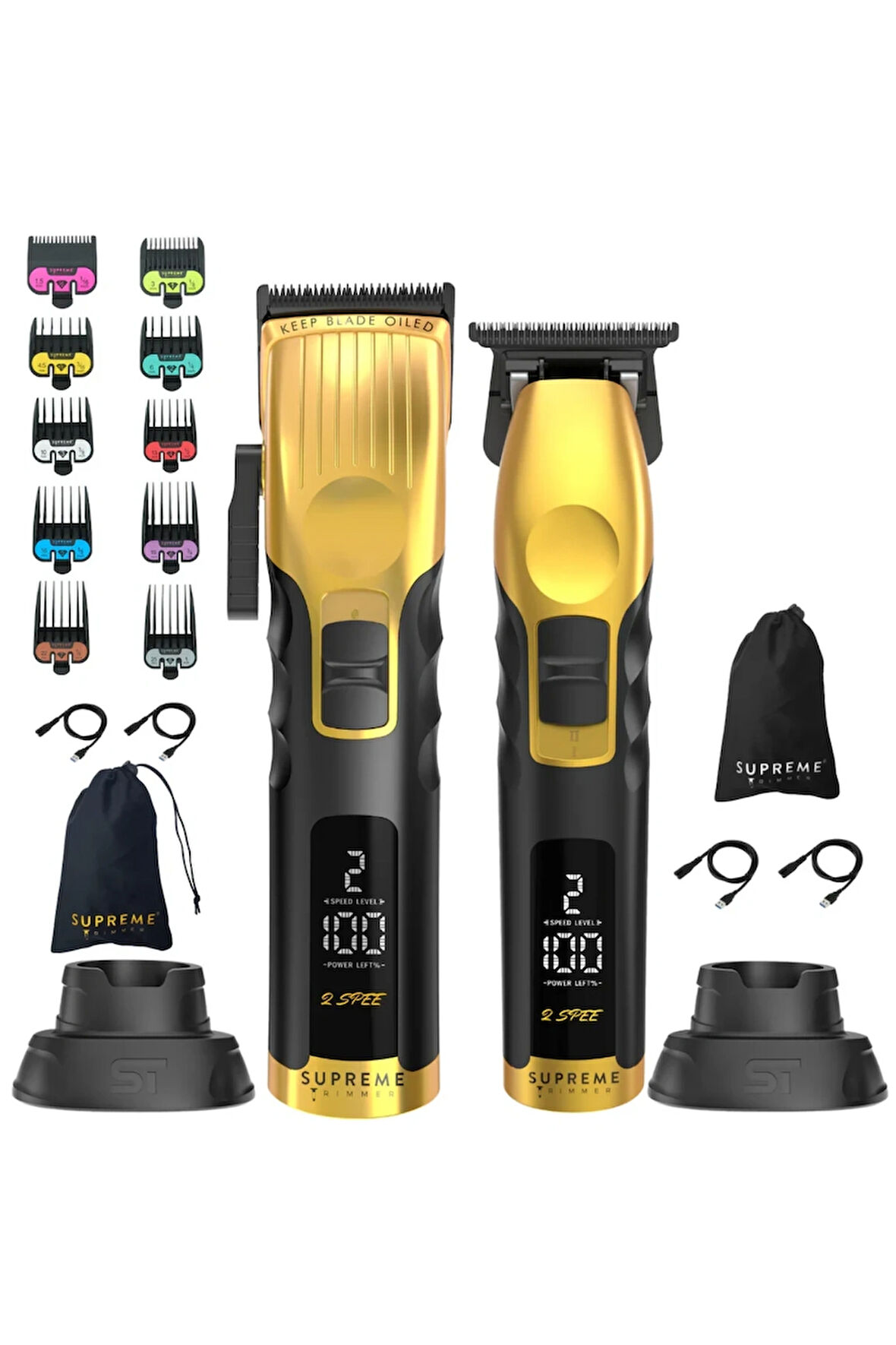 Supreme Trimmer Altın 2Spee Trimmer & Clipper Tıraş Makinesi – LCD Göstergeli, Ultra Sessiz
