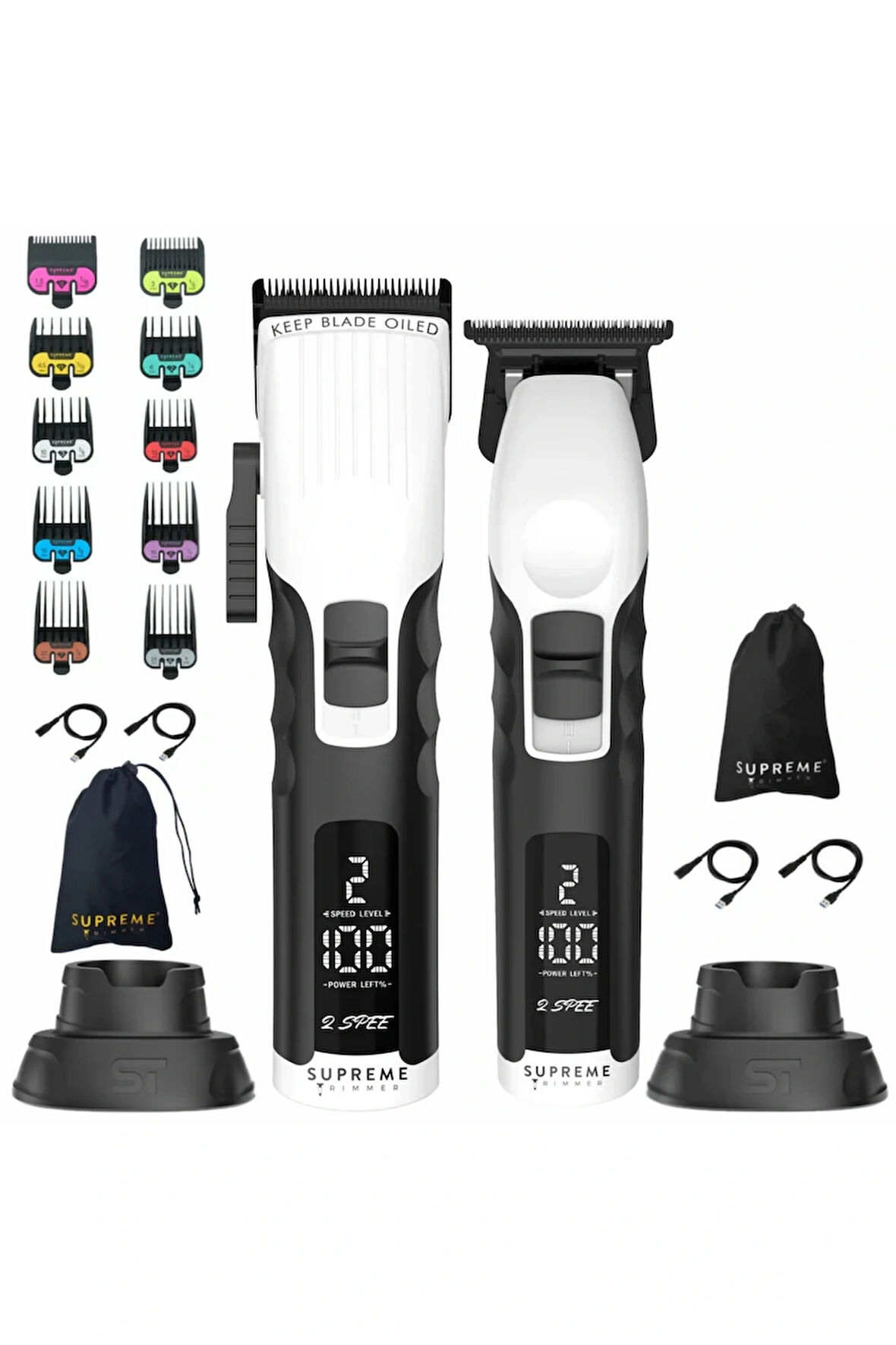 Supreme Trimmer Beyaz 2Spee Trimmer & Clipper Tıraş Makinesi – LCD Göstergeli, Ultra Sessiz