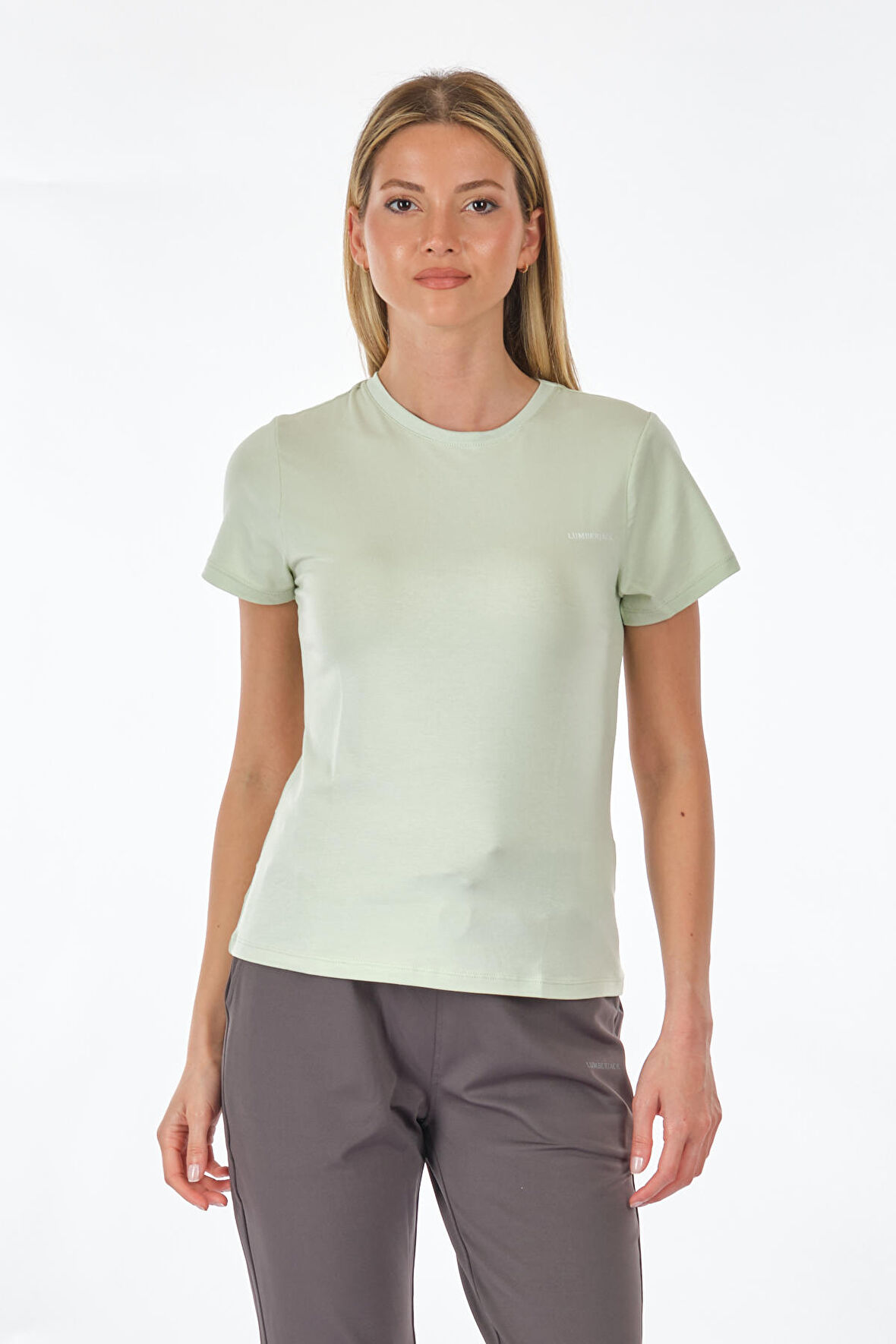 Lumberjack Bisiklet Yaka Basic Pastel Yeşil Kadın T-Shirt 2SWCT1313F