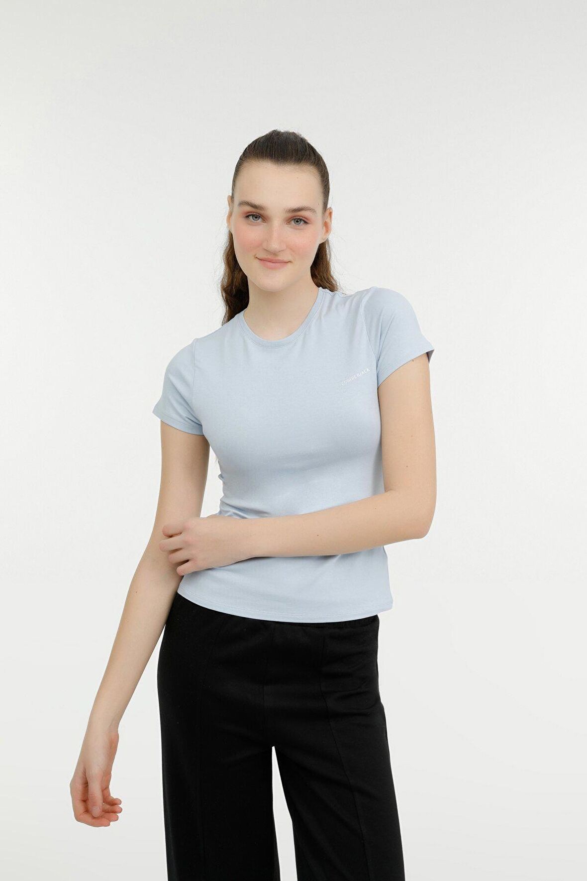 W-CT131 BASIC MODAL C NEC Açık Mavi Kadın Kısa Kol T-Shirt
