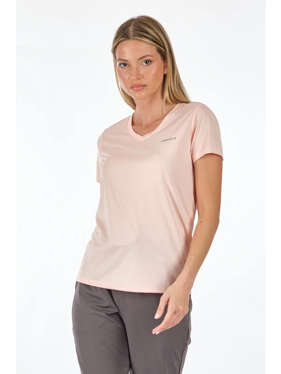 Lumberjack V Yaka Regular Fit Pastel-Pembe Kadın T-Shirt 2SCT1323FX
