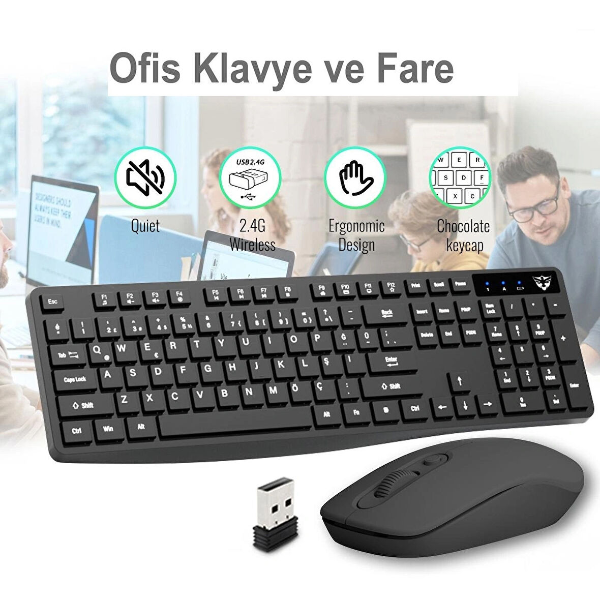 SC601 Kablosuz Klavye Mouse Set Siyah USB Türkçe Q Ofis Klavye Fare