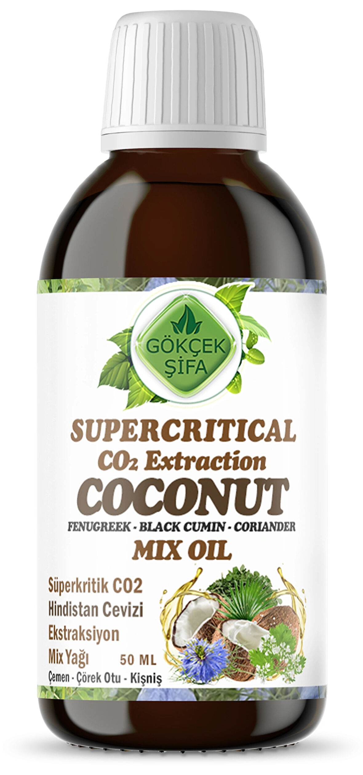 Hindistan Cevizi Süperkritik Mix Yağı 50 ml (COCONUT SUPERCRİTİCAL MİX OİL)