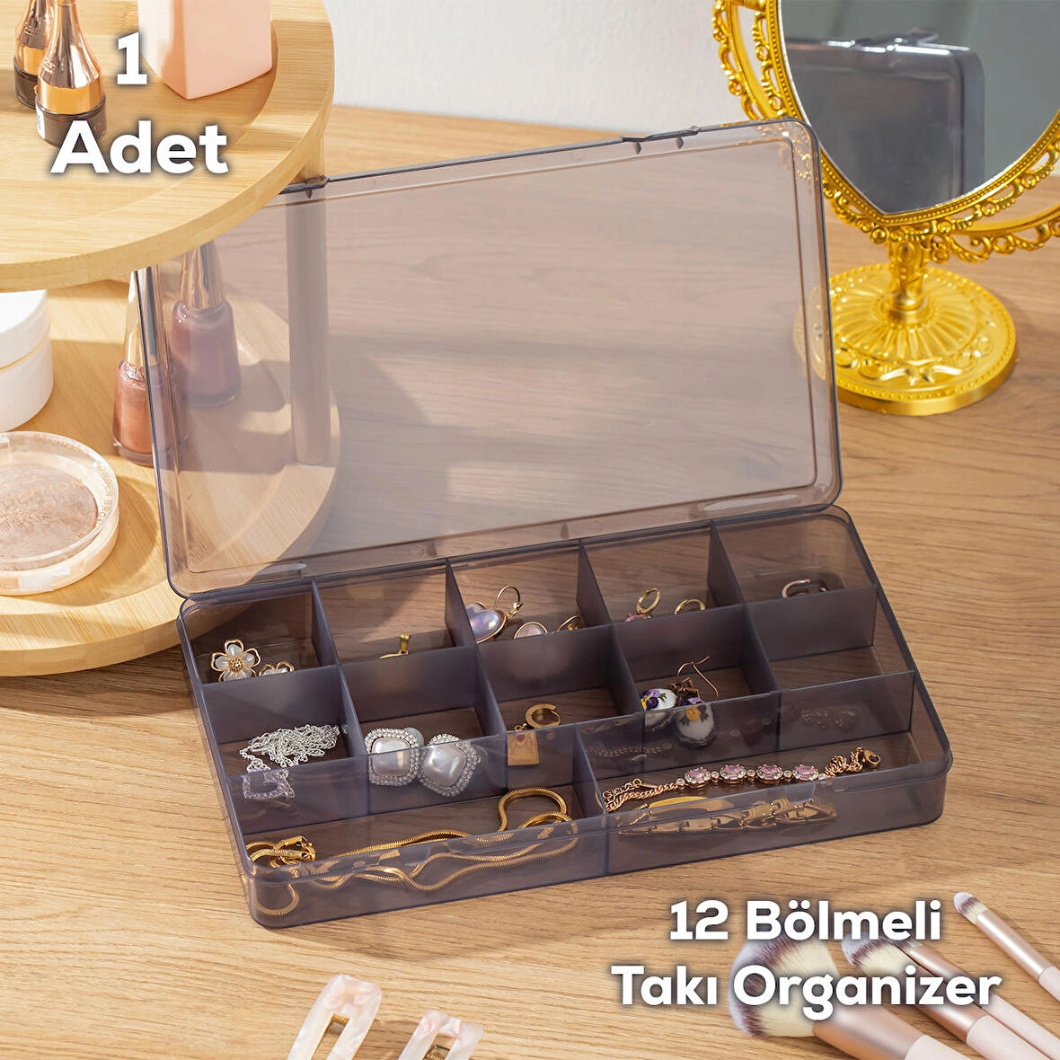 Porsima Org-601 Çok Amaçlı Bölmeli Kutu Organizer Takı Kutusu Antrasit