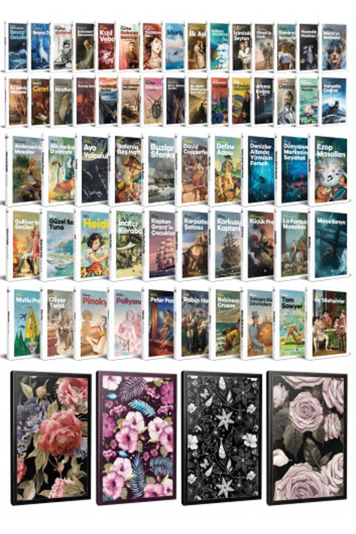 60 Dünya Klasiği Ve Çiçekli Çizgili Defter
Seti -1