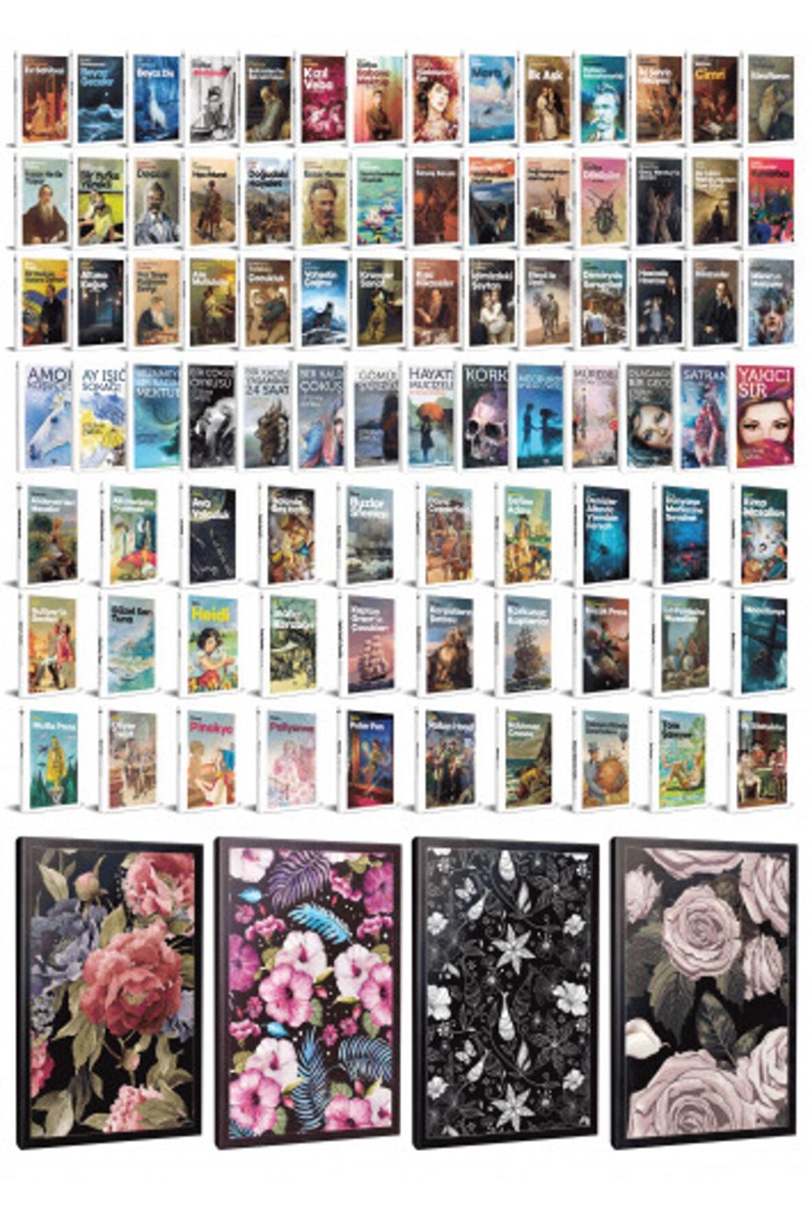 96 Dünya Klasiği Ve Çiçekli Çizgili Defter
seti -1