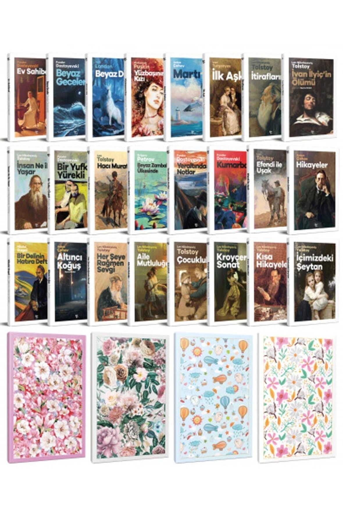 24 Dünya Klasiği Ve Çiçekli Çizgili Defter
Seti -2