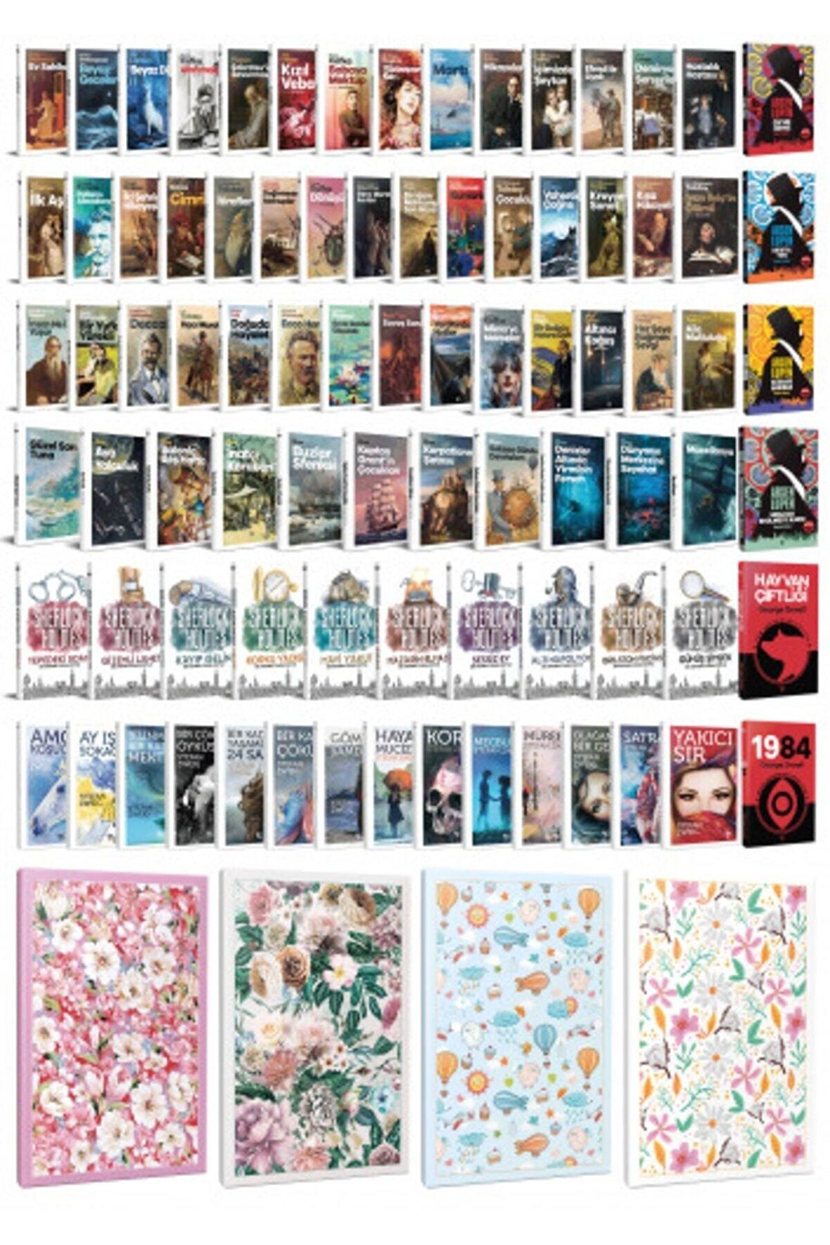 84 Dünya Klasiği Ve Çiçekli Çizgili Defter
Seti -2