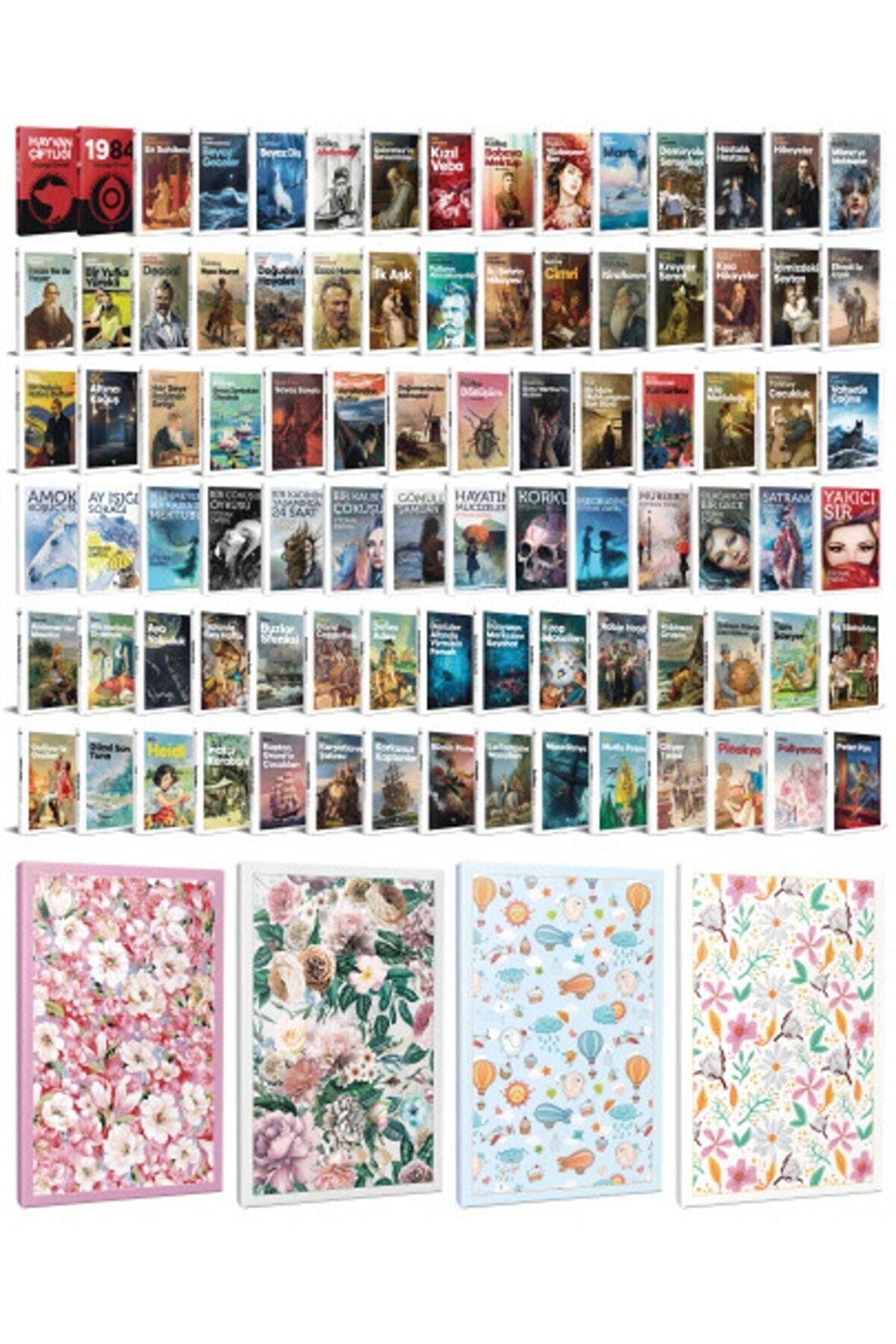 88 Dünya Klasiği Ve Çiçekli Çizgili Defter
Seti -2