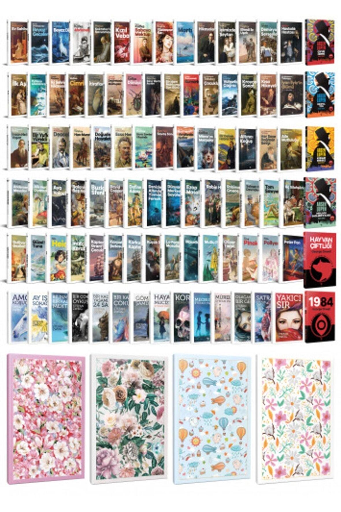 93 Dünya Klasiği Ve Çiçekli Çizgili Defter
Seti -2