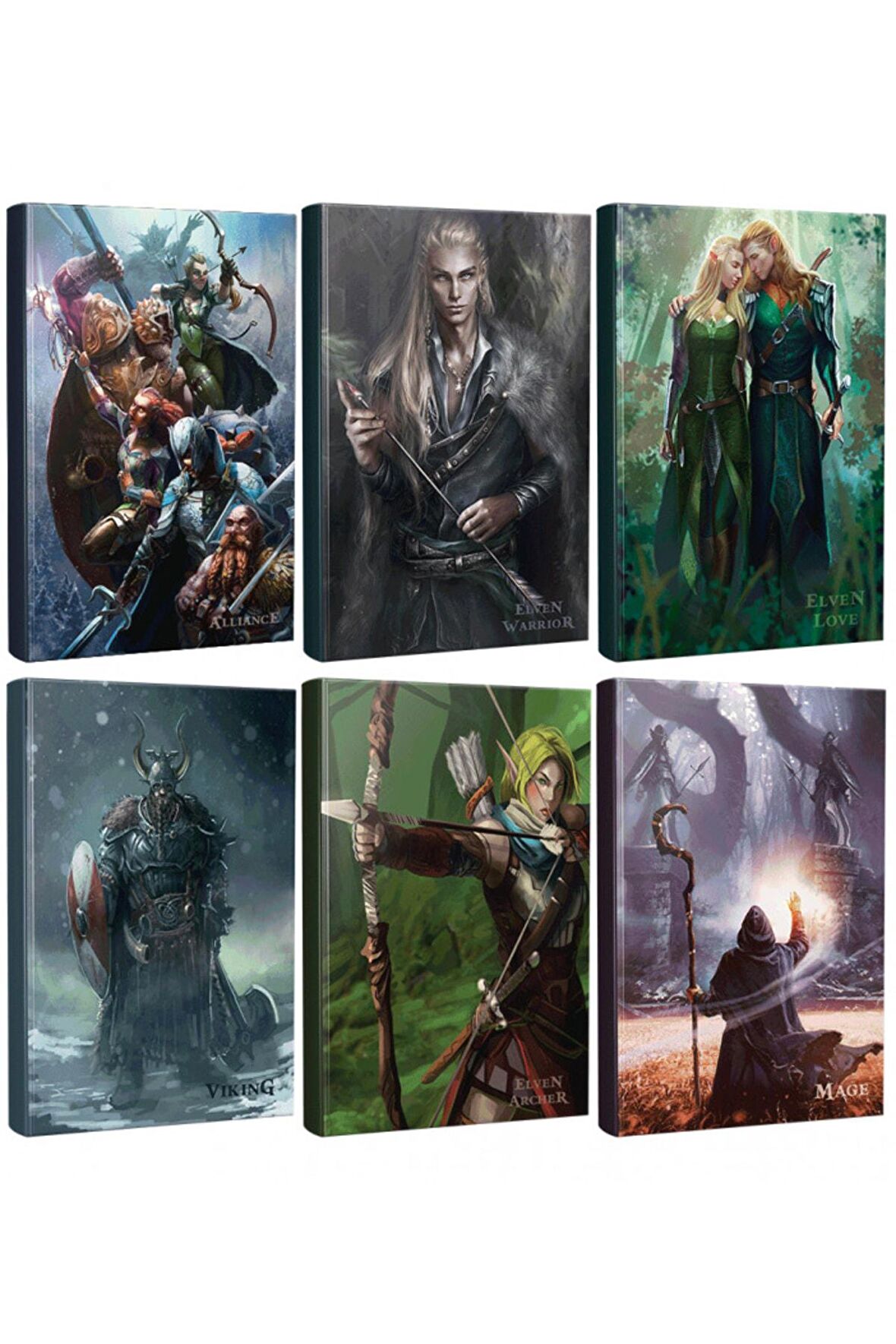 Altılı Fantastik Defter Seti - Elven Warrior - Elven Love - Viking - Elven Archer - Mage - Alliance