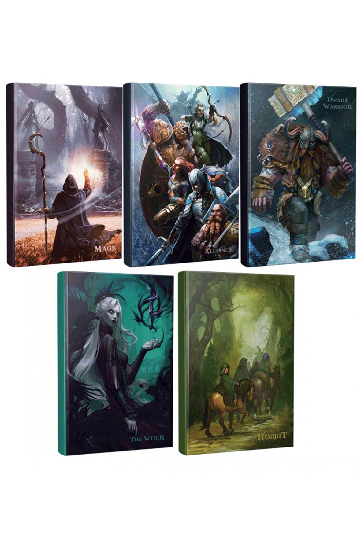 Beşli Fantastik Defter Seti - Mage - Alliance - Dwarf Warrior - Hobbit - The Witch