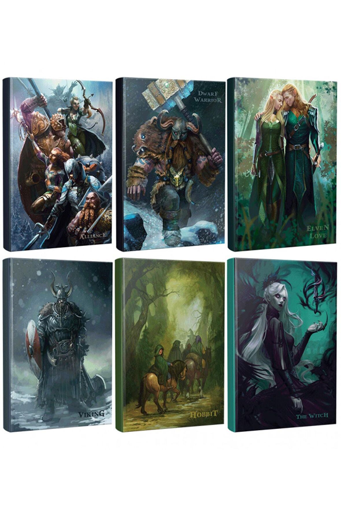 Altılı Fantastik Defter Seti - Elven Love - Viking - Alliance - Dwarf Warrior - Hobbit - The Witch