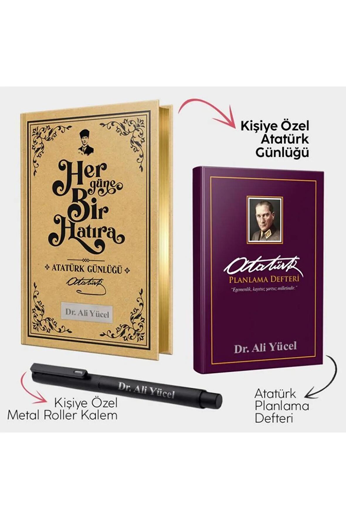 Kişiye Özel - Atatürk Günlüğü - Önder Mor Planlama Defteri ve Metal Roller Kalem
