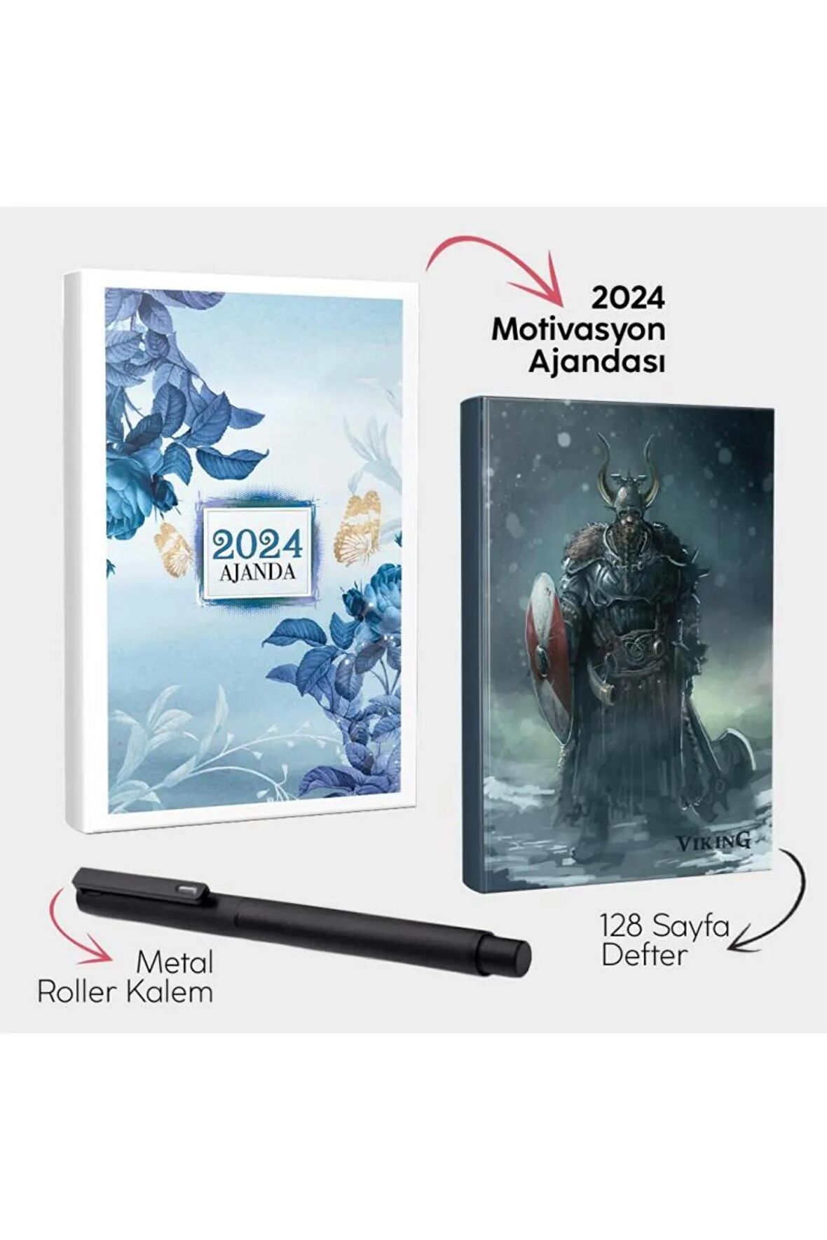 Mavi Rüya 2024 Motivasyon Ajandası - Viking Defter ve Metal Roller Kalem