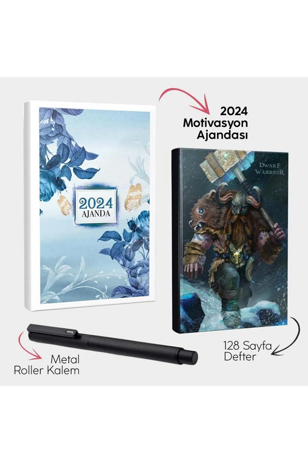 Bahar Bahçesi 2024 Motivasyon Ajandası - Dwarf Warrior Defter ve Metal Roller Kalem