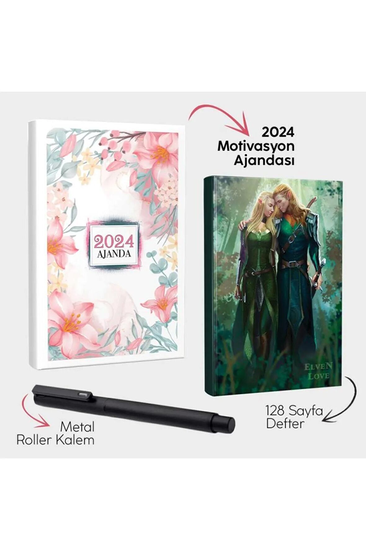 Bahar Bahçesi 2024 Motivasyon Ajandası - Elven Lore Defter ve Metal Roller Kalem