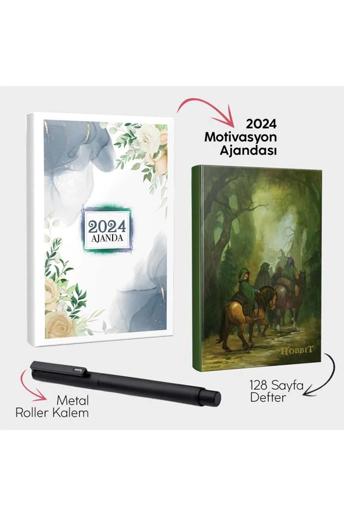 Cennet 2024 Motivasyon Ajandası - Hobbit Defter ve Metal Roller Kalem