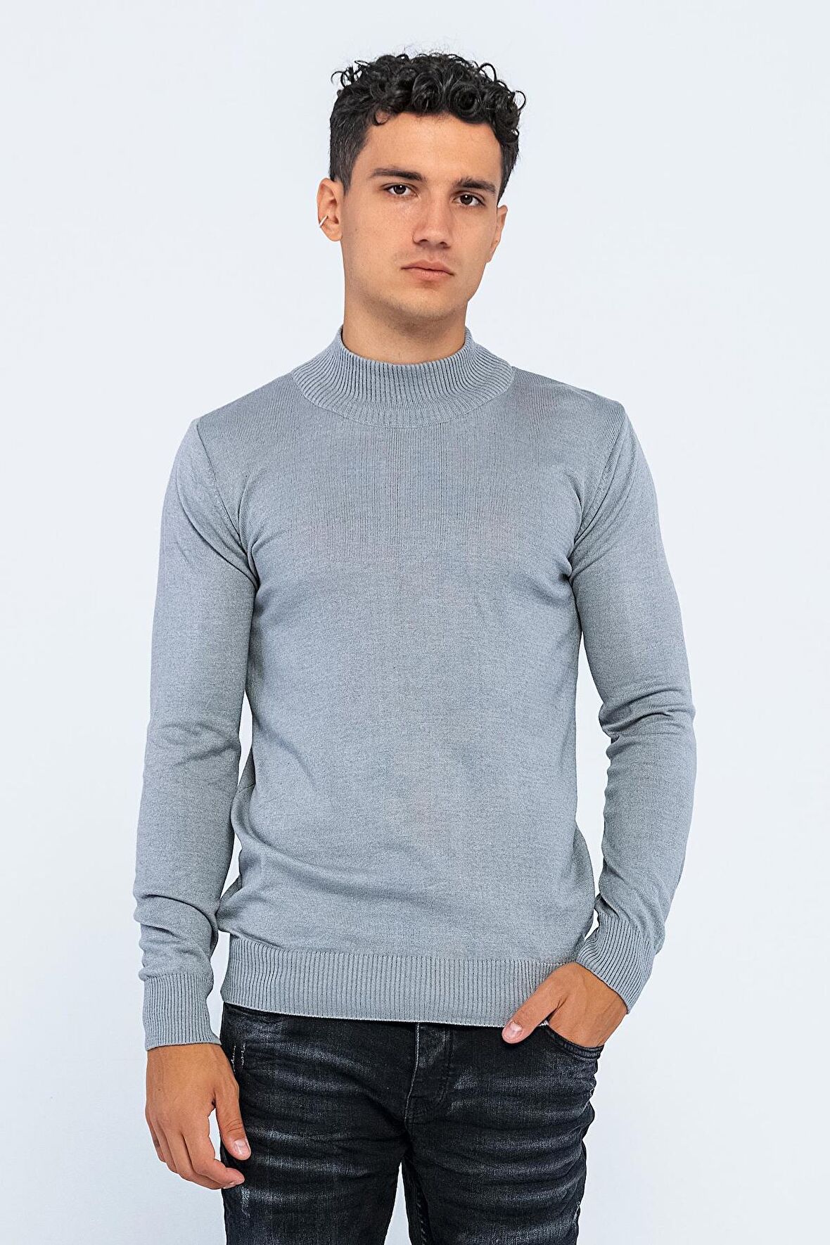 Erkek Slim Fit Düz Renk Balıkçı Yaka Boğazlı Kazak