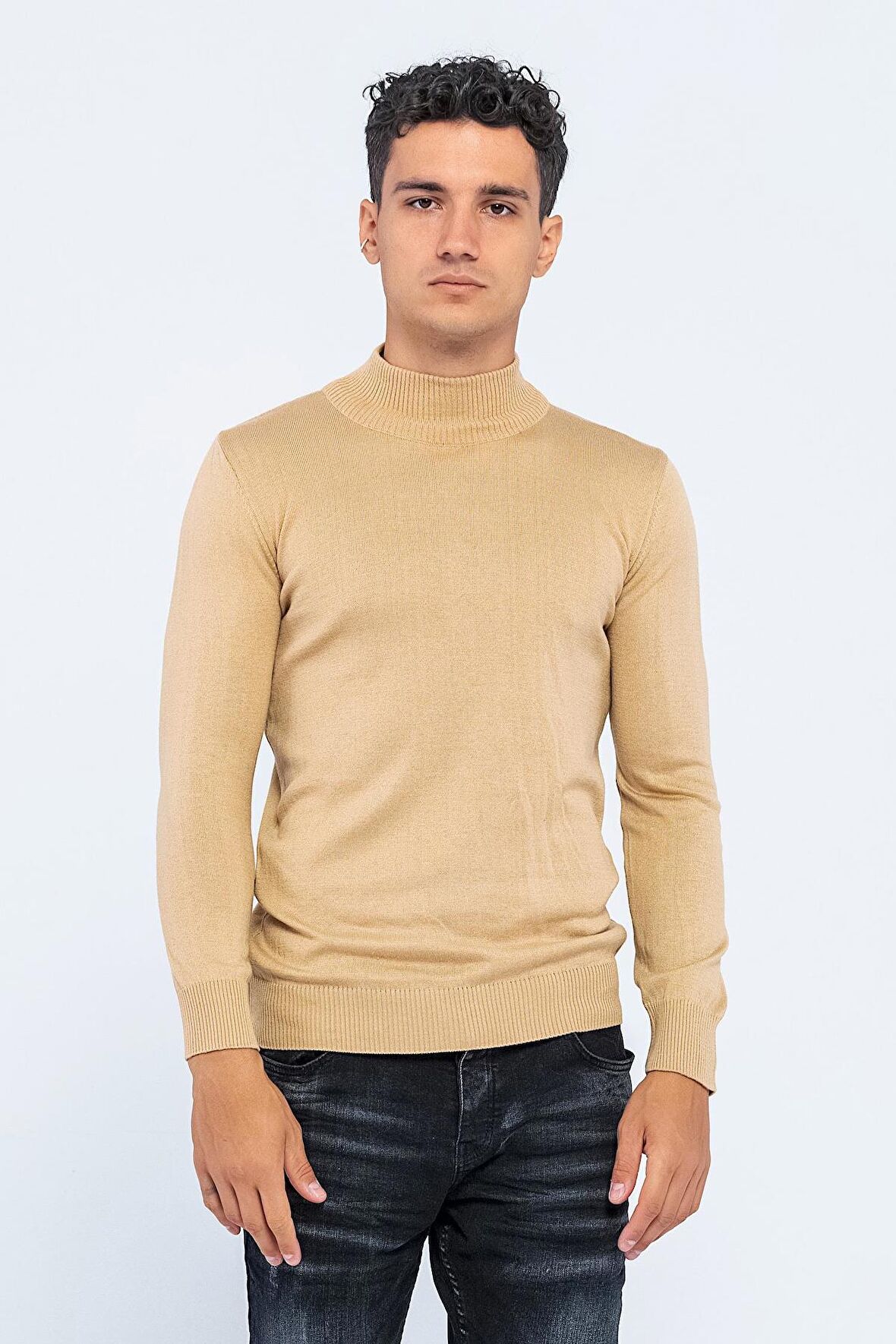 Erkek Slim Fit Düz Renk Balıkçı Yaka Boğazlı Kazak