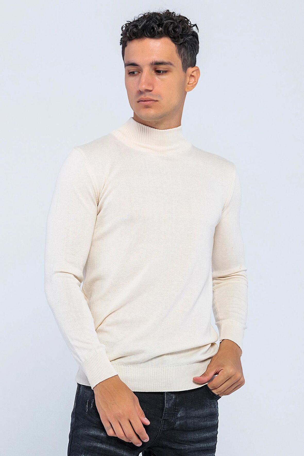 Erkek Slim Fit Düz Renk Balıkçı Yaka Boğazlı Kazak