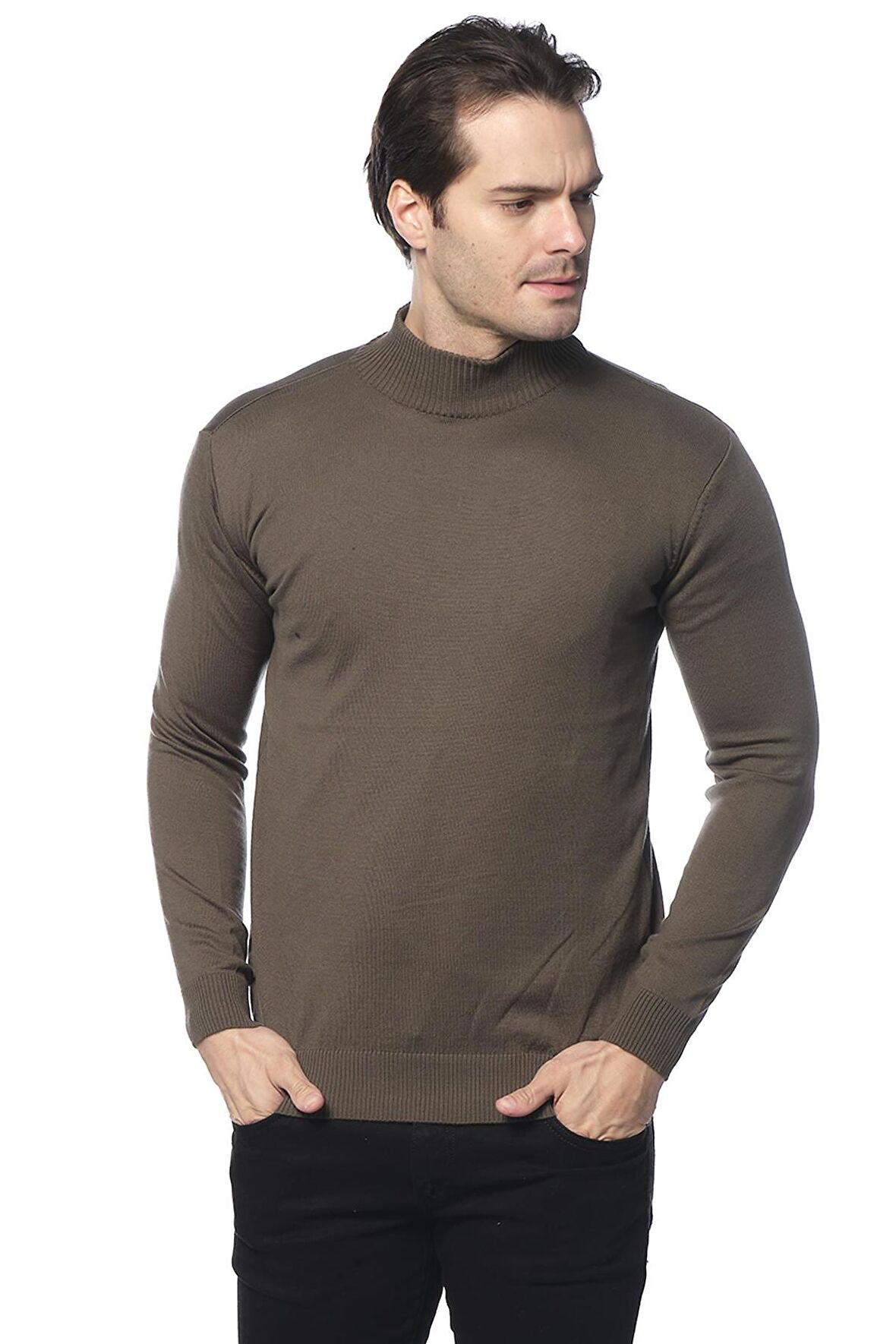 Erkek Slim Fit Düz Renk Balıkçı Yaka Boğazlı Kazak