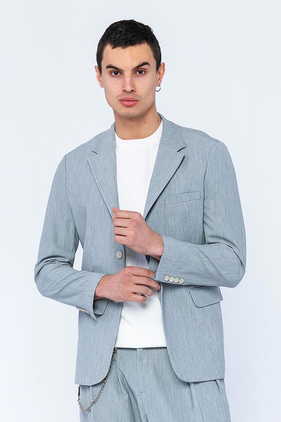 CEKMON Erkek Slim Fit Cepli Düğmeli Bürümcük Kumaş Klasik Ceket