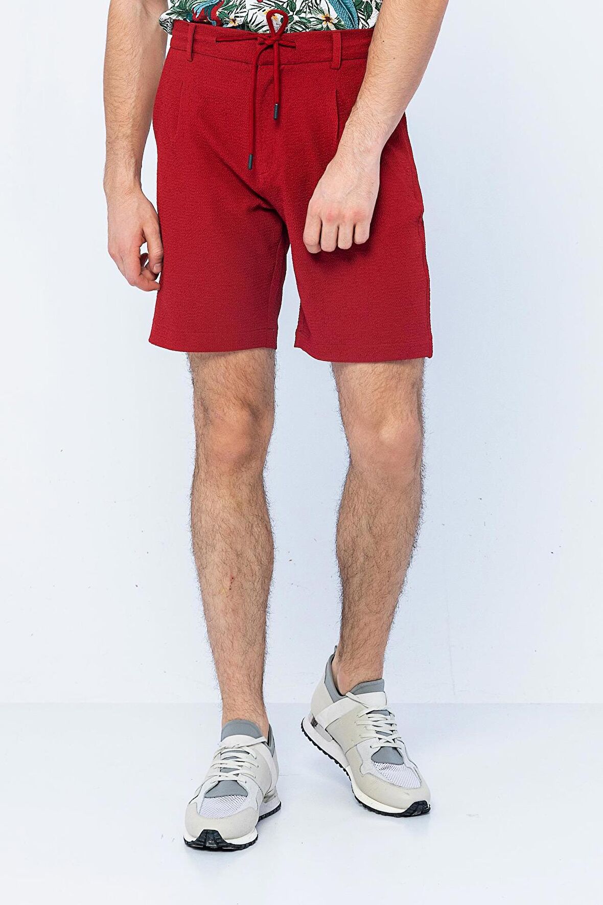 Erkek Relaxed Fit Pileli Bağcıklı Fermuarlı Bürümcük Kumaş Rahat Şort