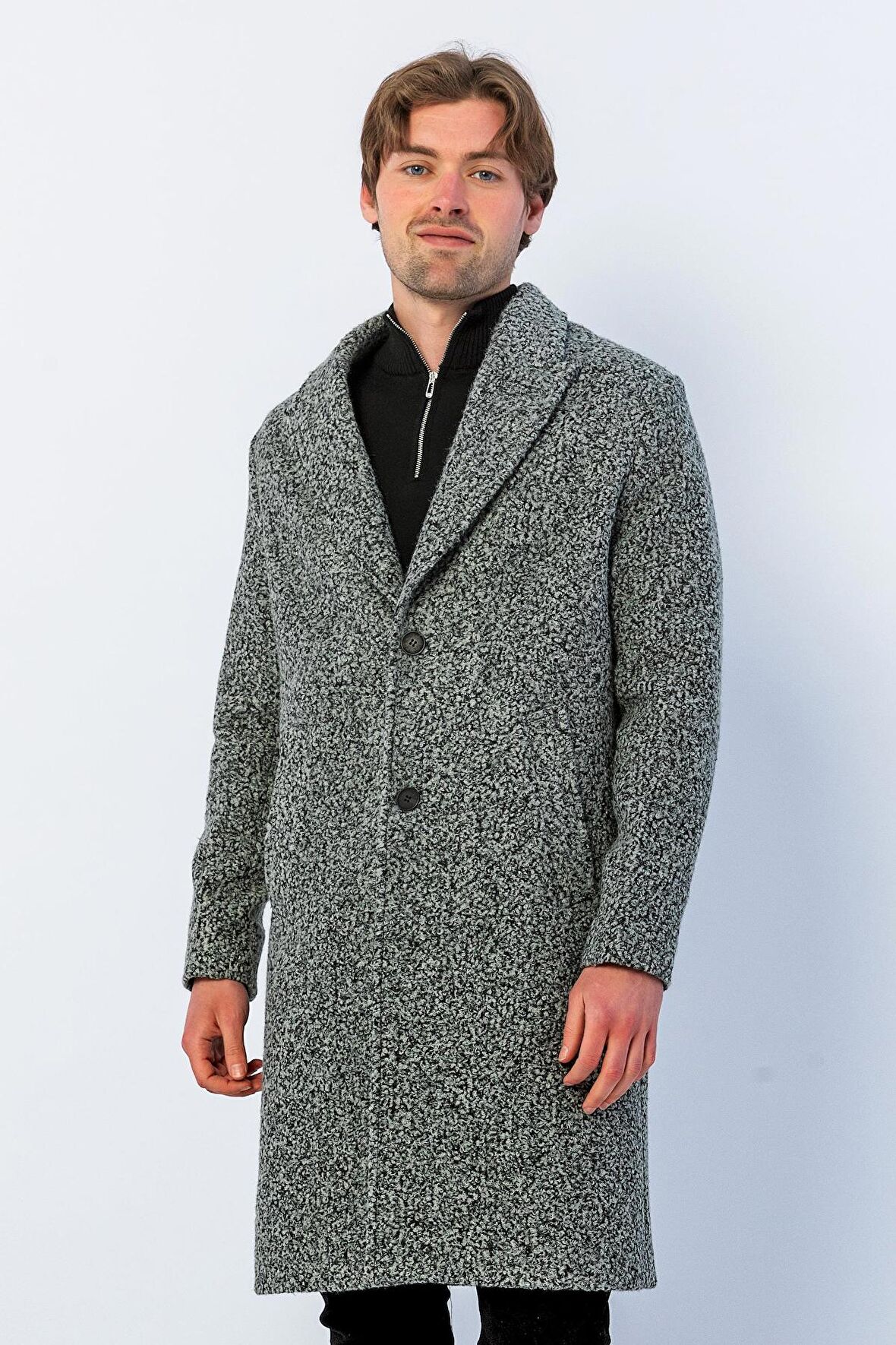 Erkek Regular Fit Düğmeli Cepli Kışlık Astarlı Klasik Uzun Kaşe Kaban