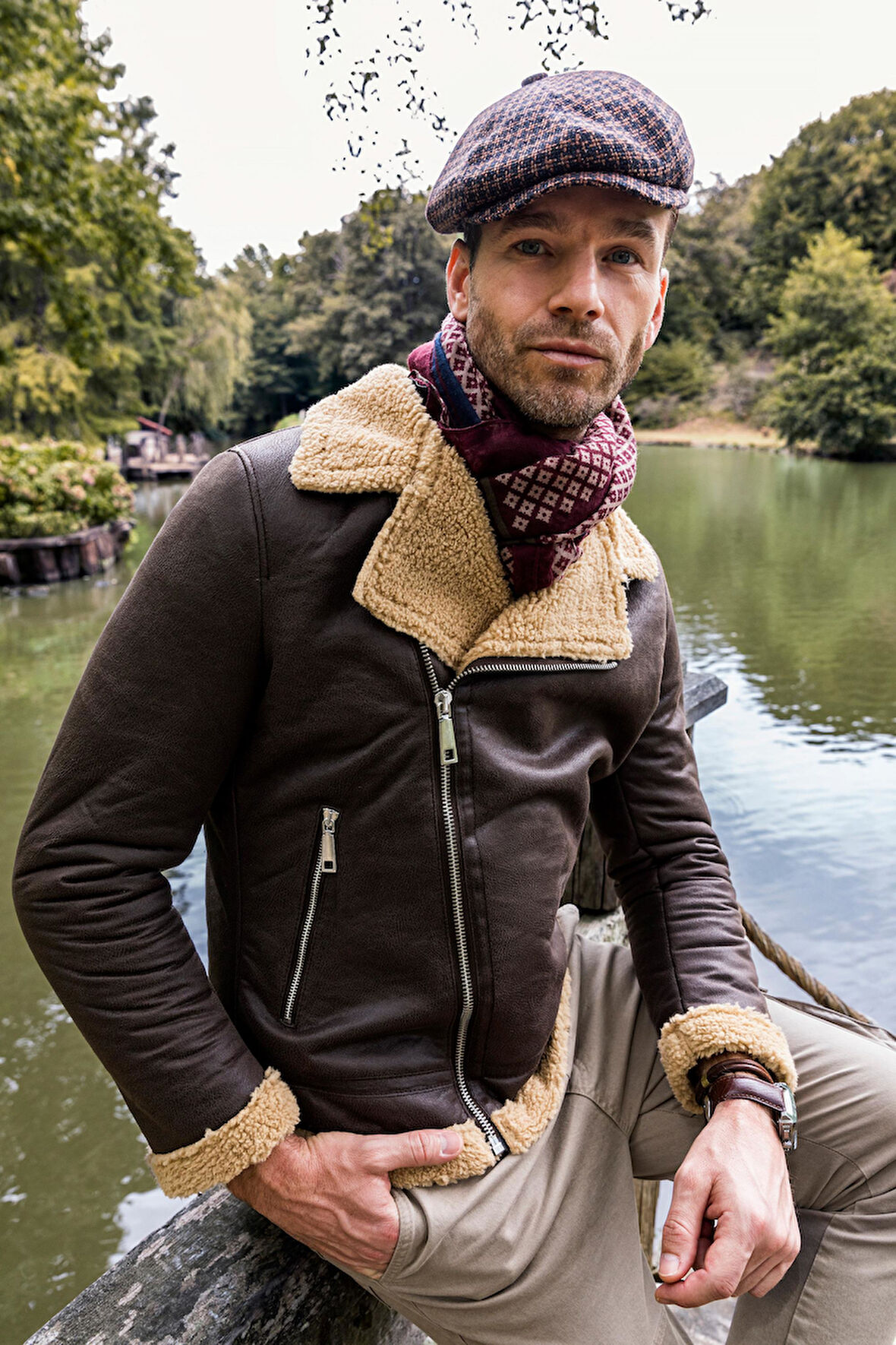 Erkek Regular Fit İçi Yünlü Fermuar Detaylı Deri İşçilikli Klasik Napa Deri Mont