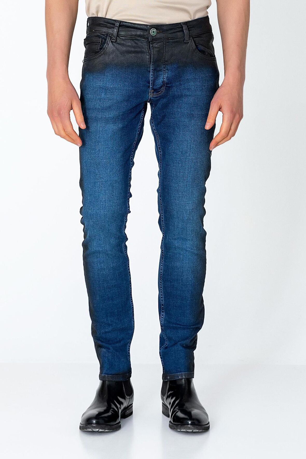 Erkek Regular Fit Sade Rahat Yağlı Kot pantolon