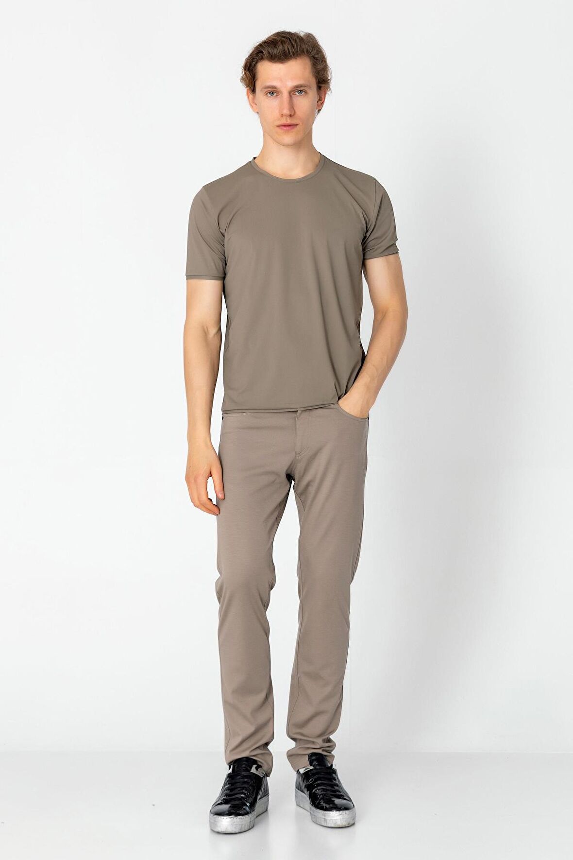 Erkek Fit Rahat Esnek Nefes Alan Bisiklet Yaka T-Shirt