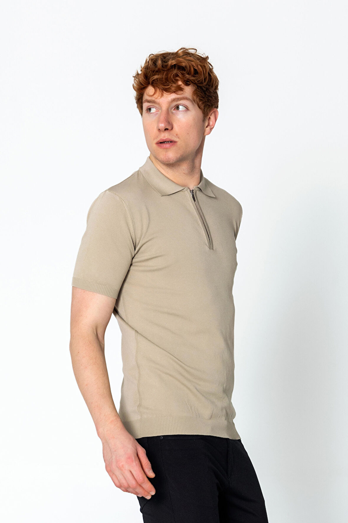 Erkek Fit Extra Polo Yaka Yarım Fermuarlı Klasik Triko T-Shirt