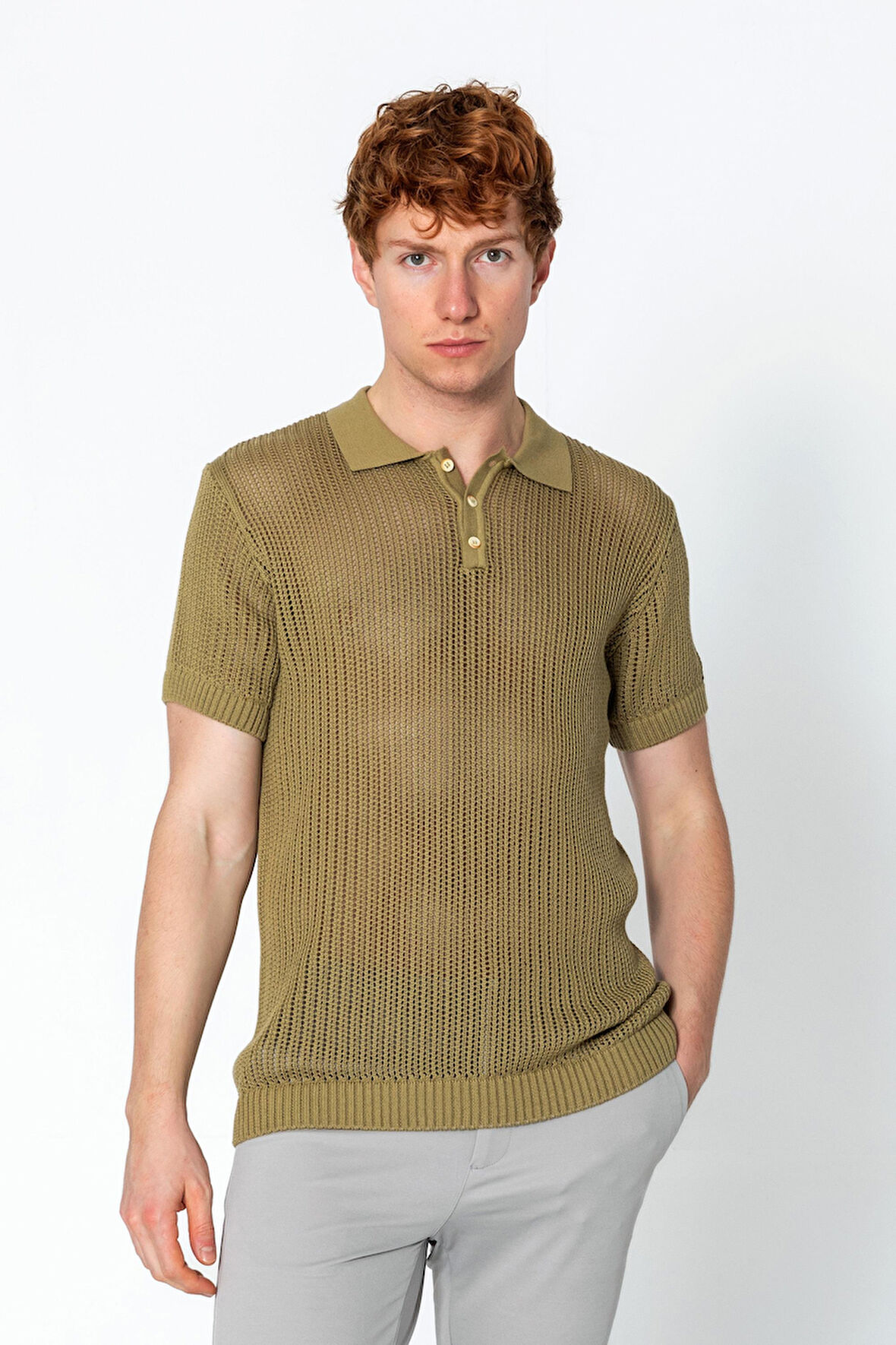 Erkek Fit Polo Yaka Extra Rahat Düğmeli Örme T-shirt