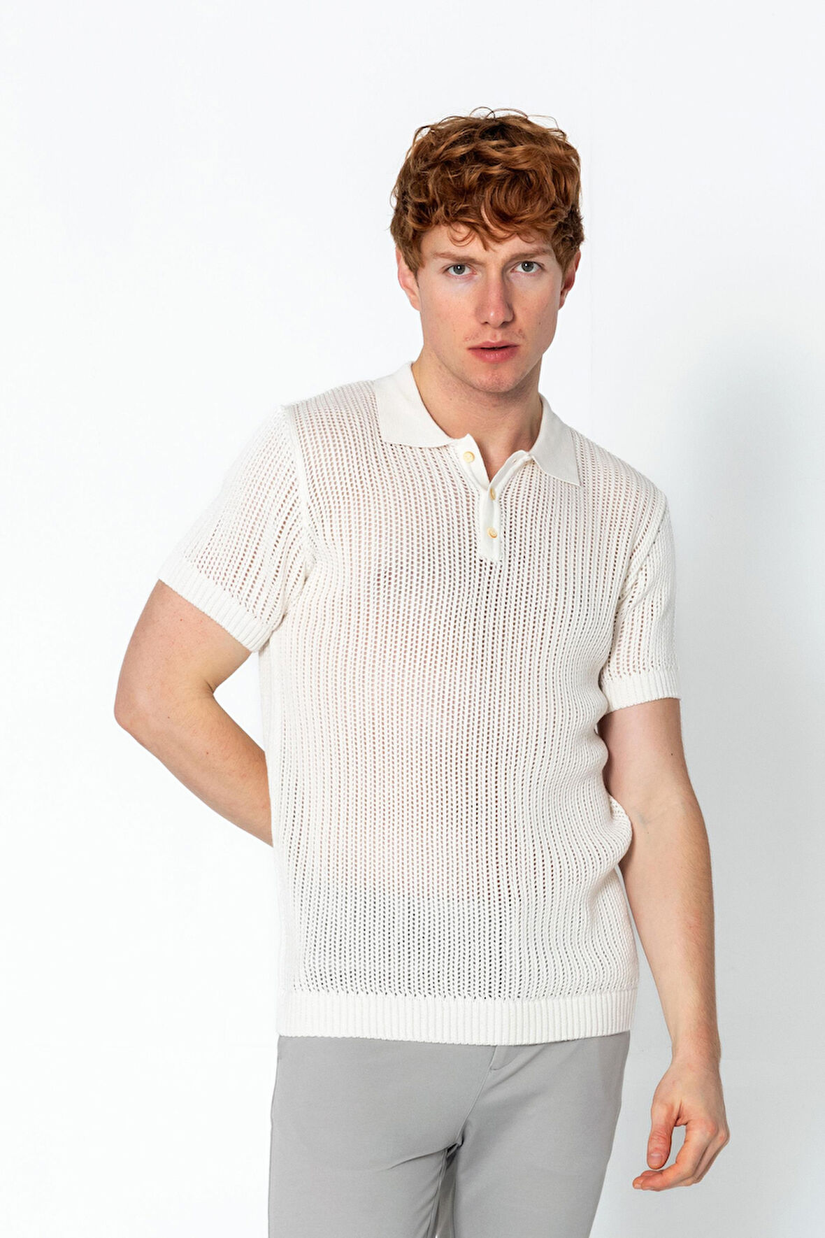 Erkek Fit Polo Yaka Extra Rahat Düğmeli Örme T-shirt