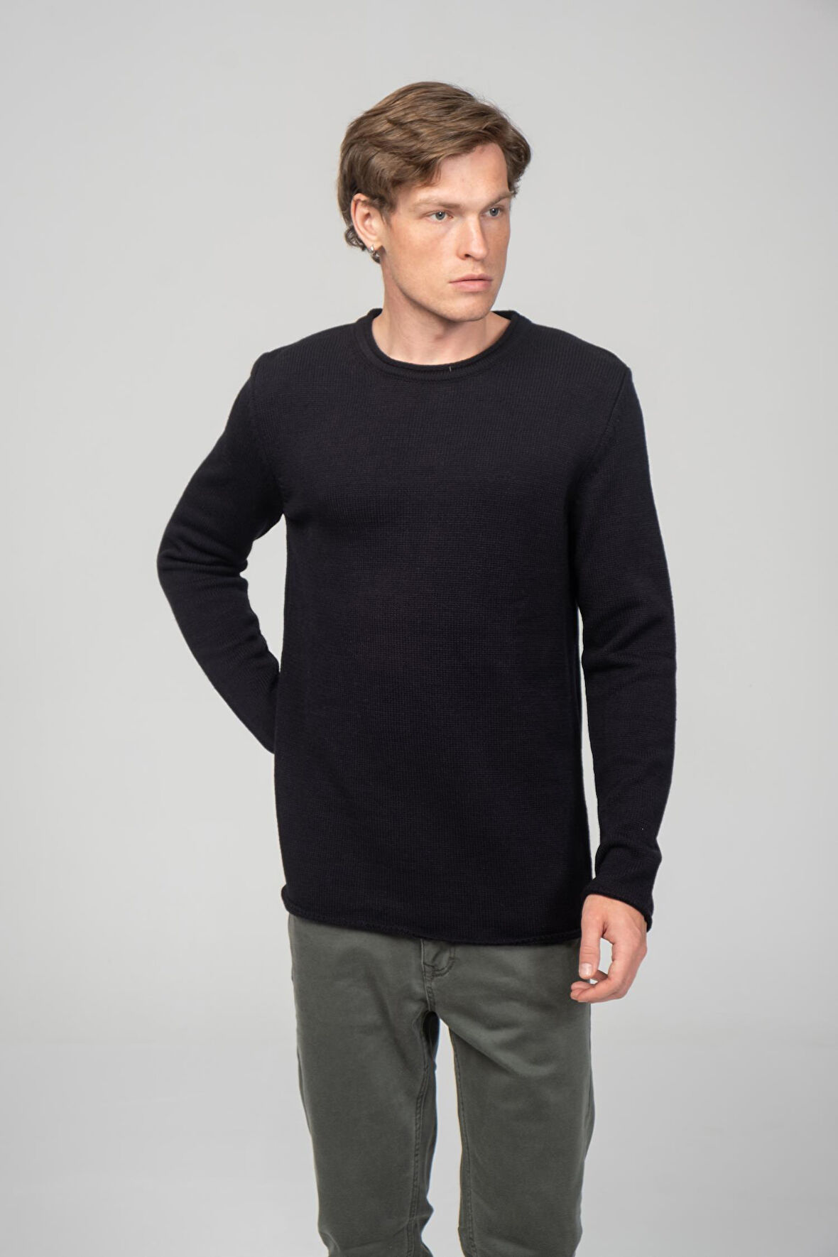 Erkek Sosis Yaka Ve Kol Detaylı Klasik Mevsimlik Triko Kazak