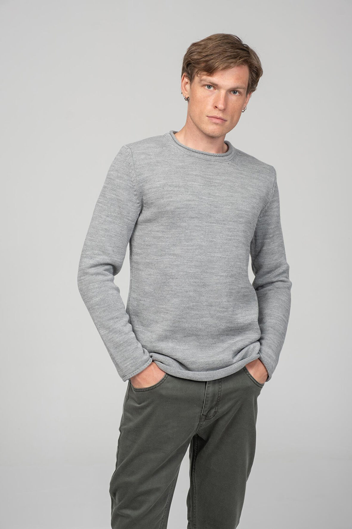 Erkek Sosis Yaka Ve Kol Detaylı Klasik Mevsimlik Triko Kazak