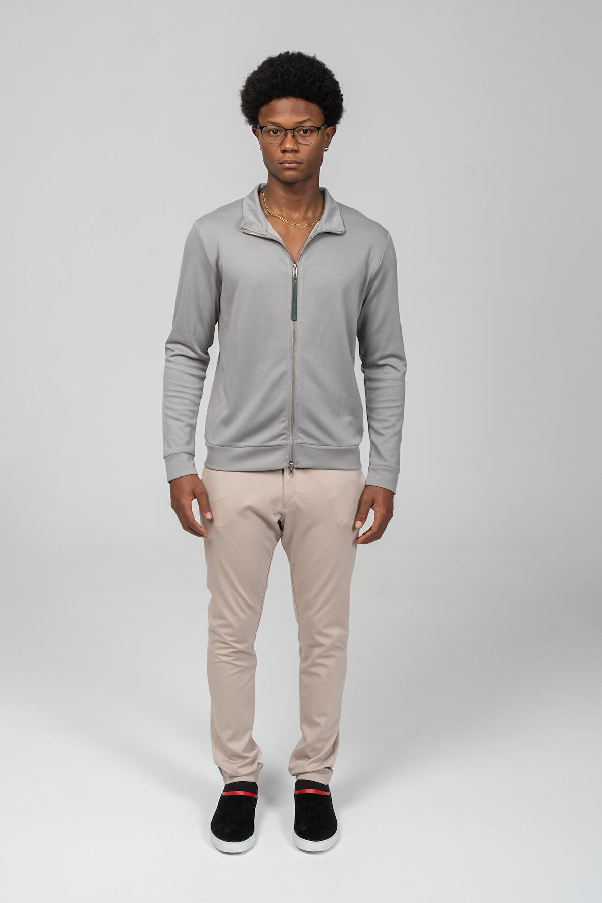 Erkek Teknolojik Kumaş İpeksi Pamuk Düz Önü Fermuarlı Hırka