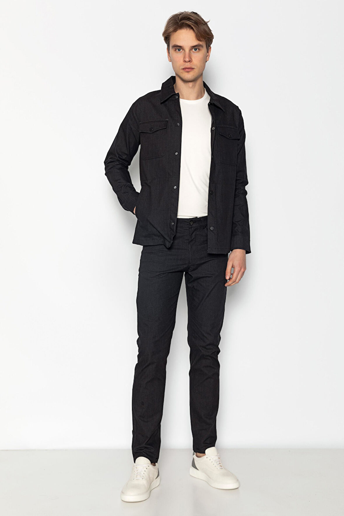 CEKMON Erkek Regular Fit Denim Dokuma Sade Ve Rahat Kot Gömlek Ceket