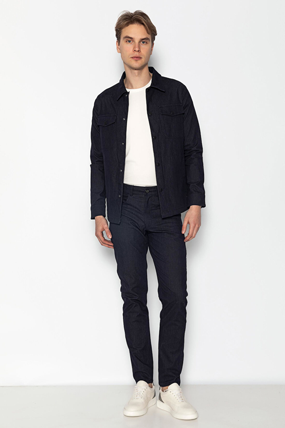 CEKMON Erkek Regular Fit Denim Dokuma Sade Ve Rahat Kot Gömlek Ceket