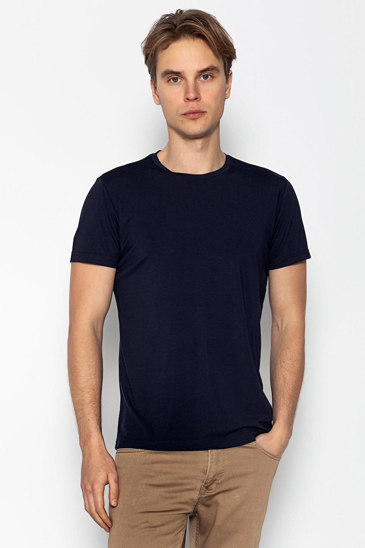 Erkek Rahat Ve Düz Bisiklte Yaka T-Shirts