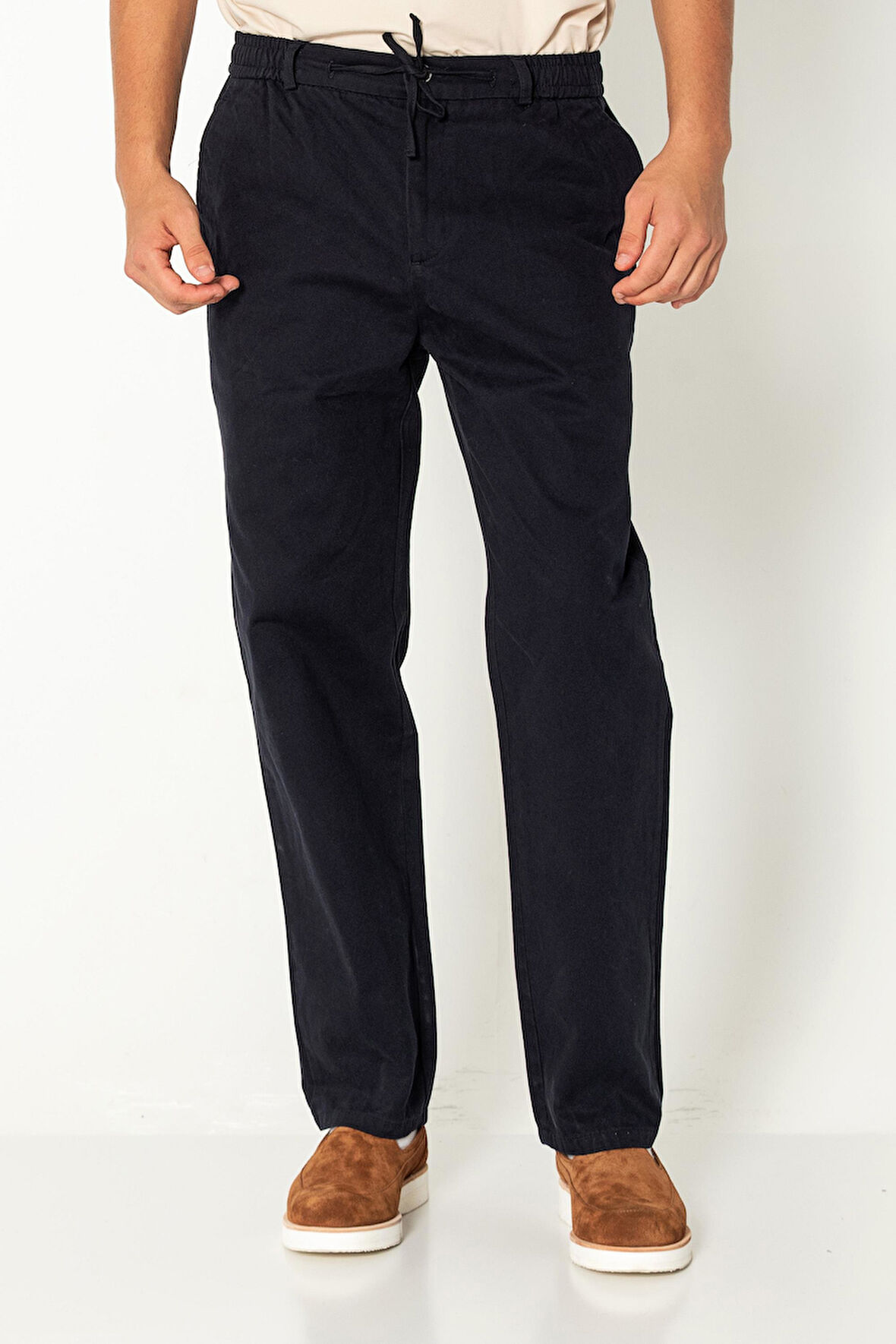  Erkek %100 Pamuk Baggy Fit Lastikli Kordonlu Şık Pantolon