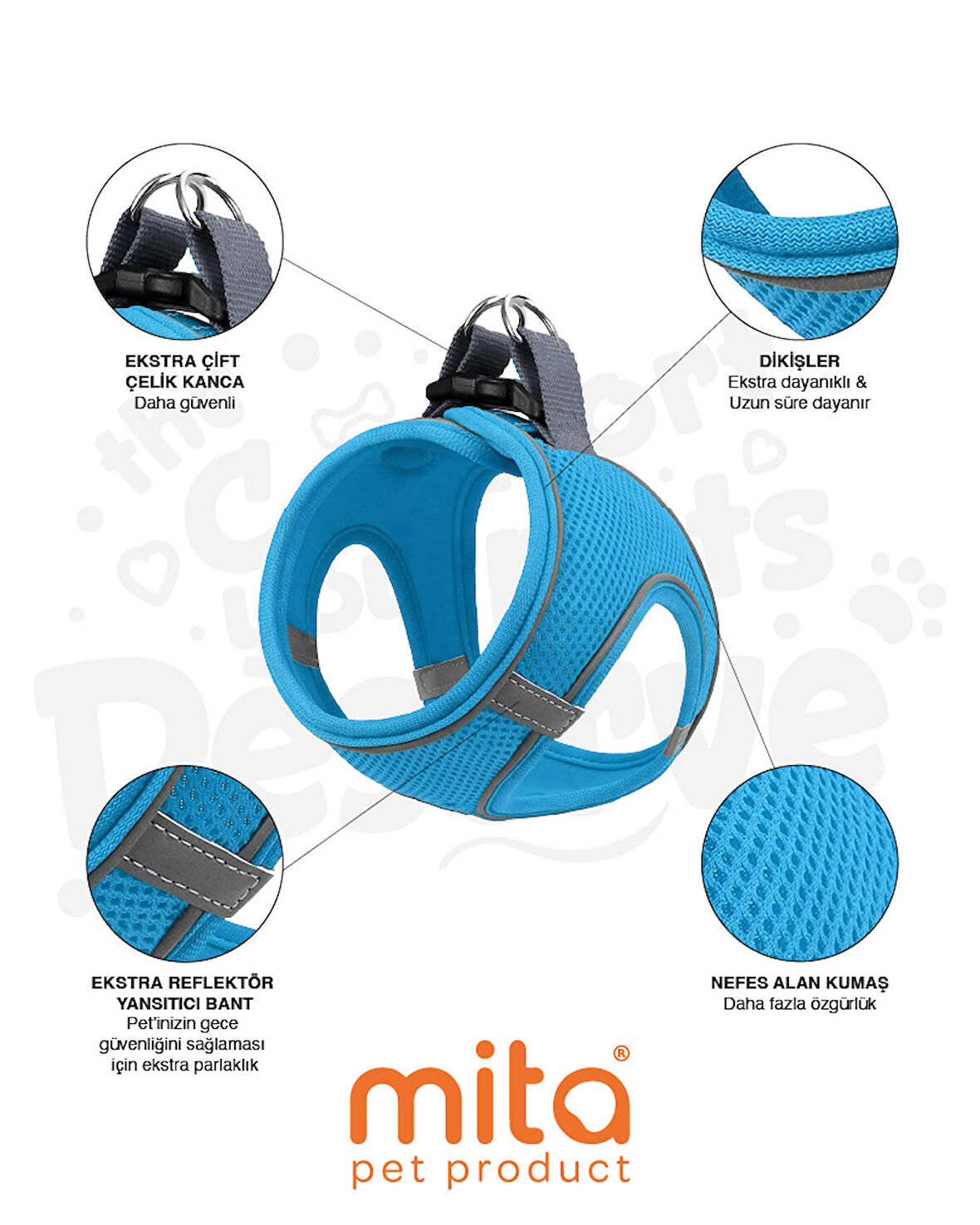 Mita Air Mesh 2'li Bundle Set Kedi Köpek Göğüs Tasması + Köpek Gezdirme Tasması/Kayışı